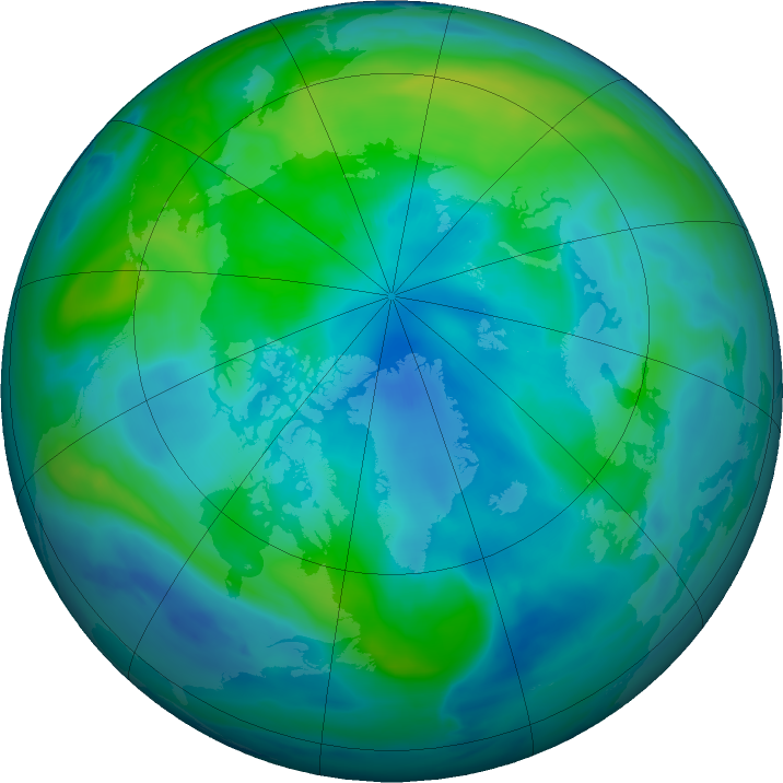 Arctic ozone map for 01 October 2019